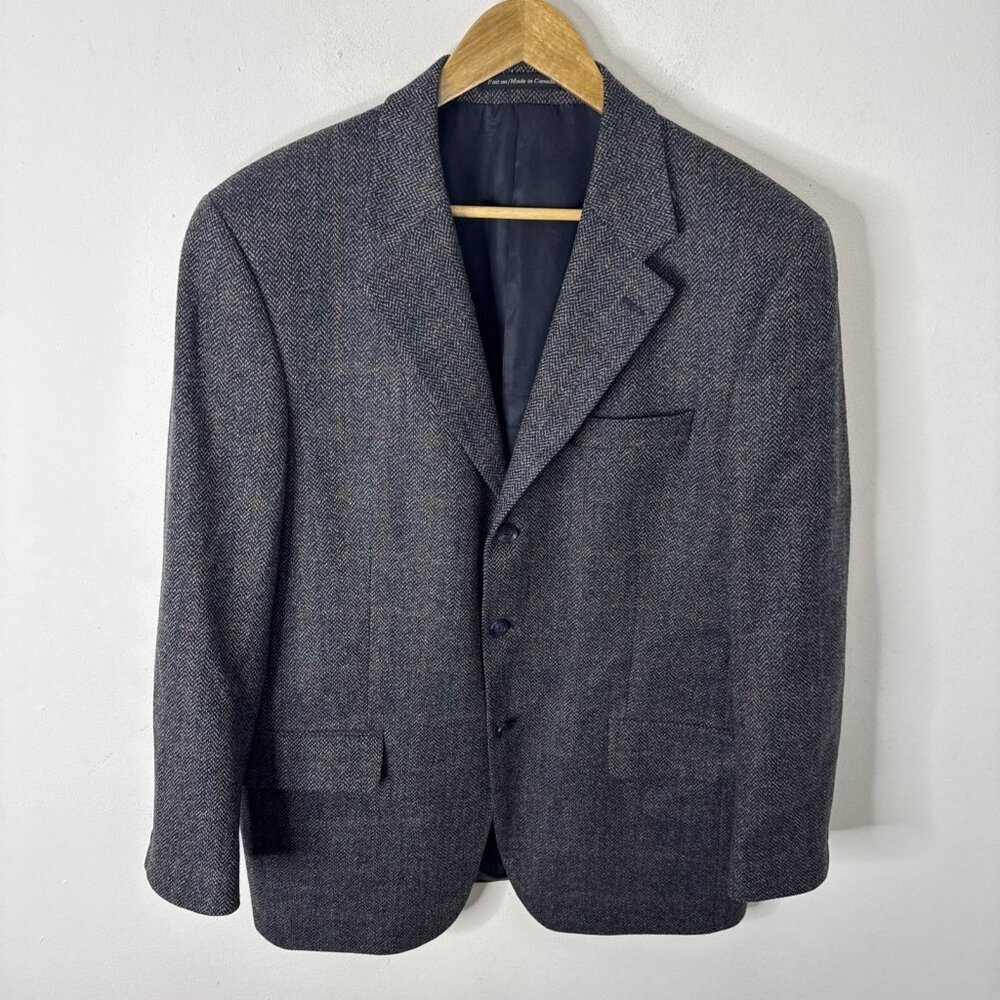 S.‎ Cohen Wool Cashmere Men 42 Gray Blue Check Blazer Sports Coat 3 Button